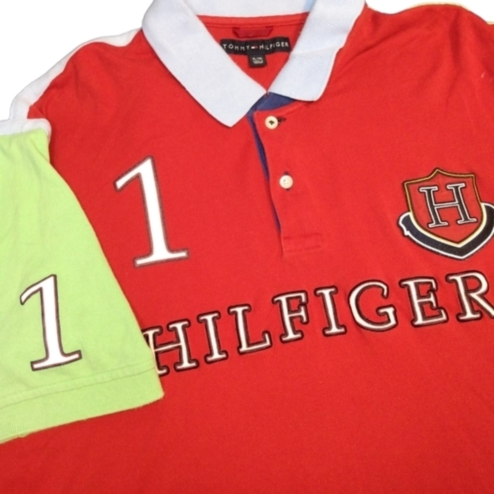 Vintage‎ Tommy Hilfiger Rugby ColorblockScipt Mens Polo XL